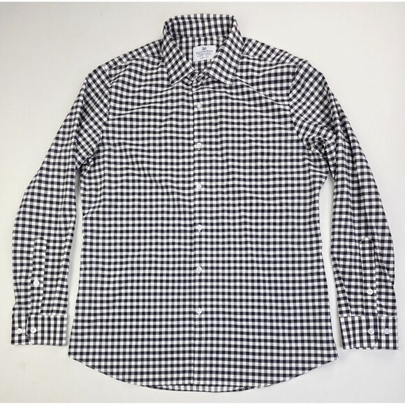 Mizzen Main Sz XL Trim Fit Mens Black White Check Spread Collar Polyester Shirt - Picture 5 of 9